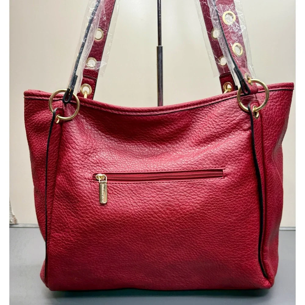 Wrangler Montana West Red Faux Leather Tote Bag Purse Handbag with Pouch - Picture 6 of 13